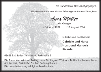 Traueranzeige von Anna Müller 