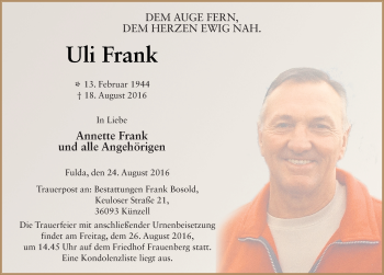 Traueranzeige von Uli Frank 