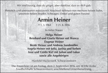 Traueranzeige von Armin Heiner 