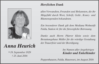 Traueranzeige von Anna Heurich 