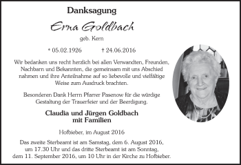 Traueranzeige von Erna Goldbach 