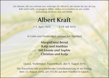 Traueranzeige von Albert Kraft 