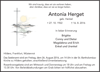 Traueranzeige von Antonia Herget 
