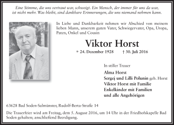 Traueranzeige von Viktor Horst 