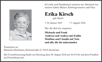 Traueranzeige von Erika Kirsch 
