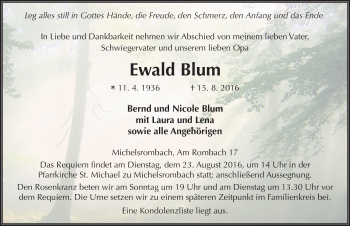 Traueranzeige von Ewald Blum 