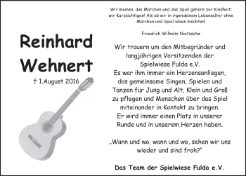 Traueranzeige von Reinhard Wehnert 