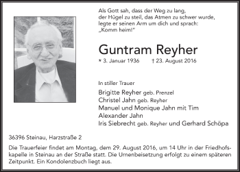 Traueranzeige von Guntram Reyher 