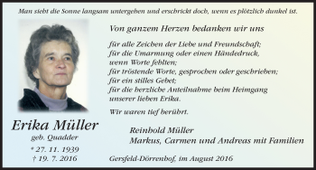 Traueranzeige von Erika Müller 