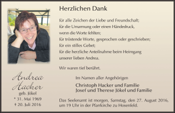 Traueranzeige von Andrea Hacker 