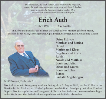 Traueranzeige von Erich Auth 