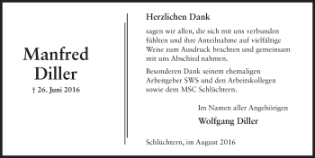 Traueranzeige von Manfred Diller 