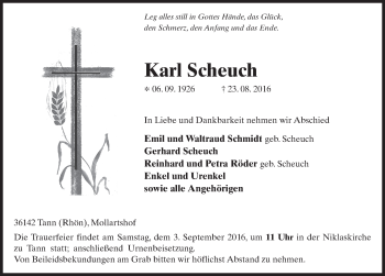 Traueranzeige von Karl Scheuch 