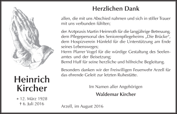 Traueranzeige von Heinrich Kircher 