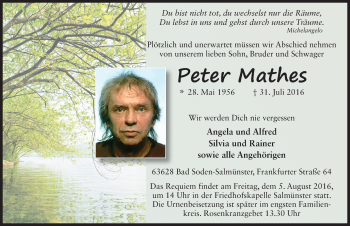 Traueranzeige von Peter Mathes 