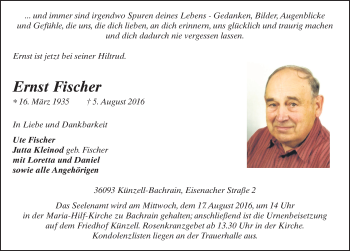 Traueranzeige von Ernst Fischer 