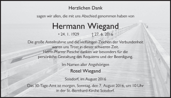 Traueranzeige von Hermann Wiegand 