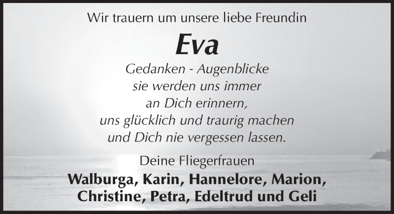  Traueranzeige für Eva Müller vom 22.08.2016 aus 
