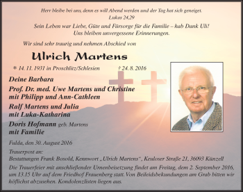 Traueranzeige von Ulrich Martens 