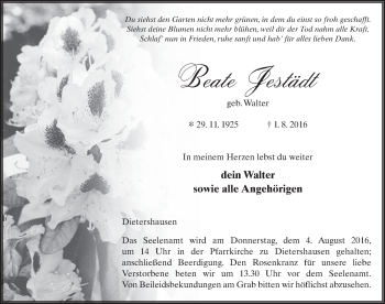 Traueranzeige von Beate Jestädt 