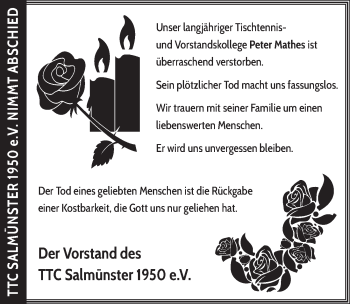 Traueranzeige von Peter Mathes 