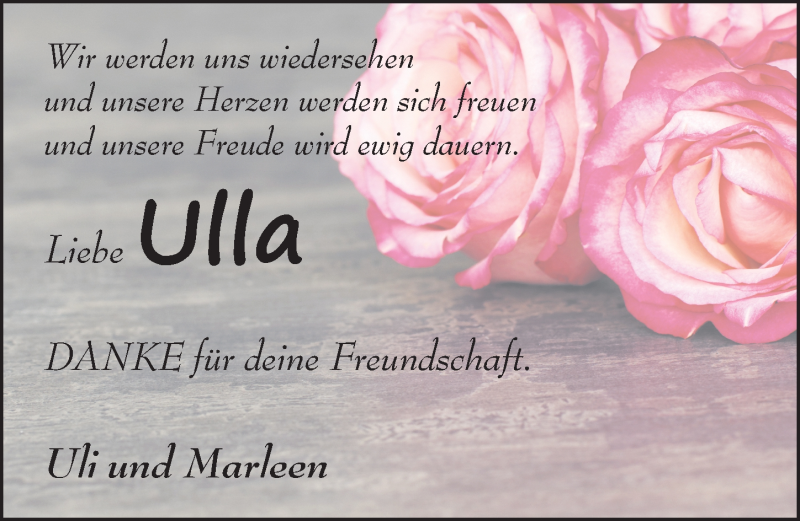  Traueranzeige für Ulla Berthold-Braun vom 08.08.2016 aus 