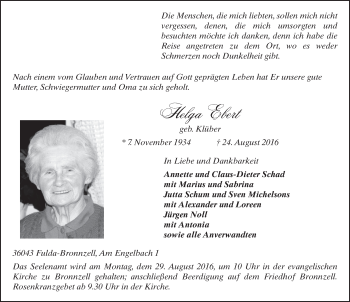 Traueranzeige von Helga Ebert 