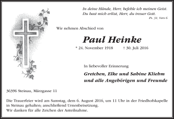 Traueranzeige von Paul Heinke 