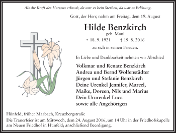 Traueranzeige von Hilde Benzkirch 