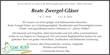 Traueranzeige von Beate Zwergel-Gläser 