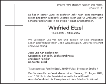 Traueranzeige von Winfried Etzel 