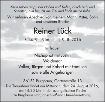 Traueranzeige von Reiner Lück 