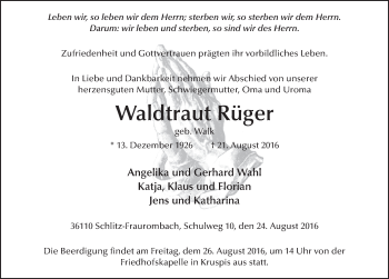 Traueranzeige von Waldtraut Rüger 