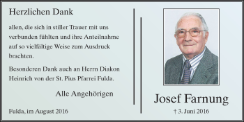 Traueranzeige von Josef Farnung 