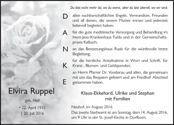 Traueranzeige von Elvira Ruppel 