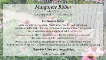 Traueranzeige von Margarete Röhm 