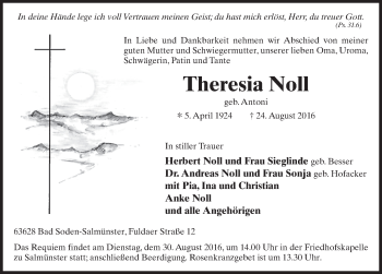 Traueranzeige von Theresia Noll 