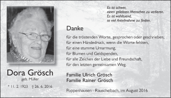 Traueranzeige von Dora Grösch 