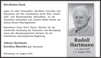 Traueranzeige von Rudolf Hartmann 
