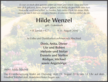 Traueranzeige von Hilde Wenzel 