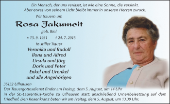Traueranzeige von Rosa Jakumeit 