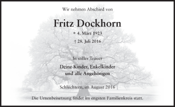 Traueranzeige von Fritz Dockhorn 