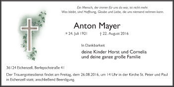 Traueranzeige von Anton Mayer 