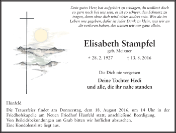 Traueranzeige von Elisabeth Stampfel 