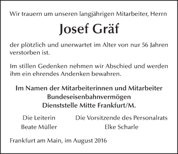 Traueranzeige von Josef Gräf 