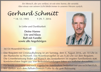 Traueranzeige von Gerhard Schmitt 