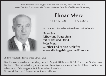 Traueranzeige von Elmar Merz 