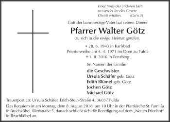 Traueranzeige von Walter Götz 