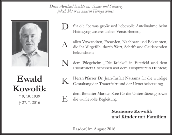 Traueranzeige von Ewald Kowolik 
