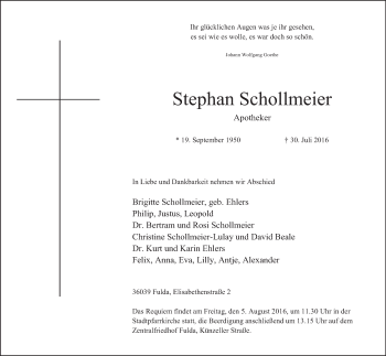 Traueranzeige von Stephan Schollmeier 